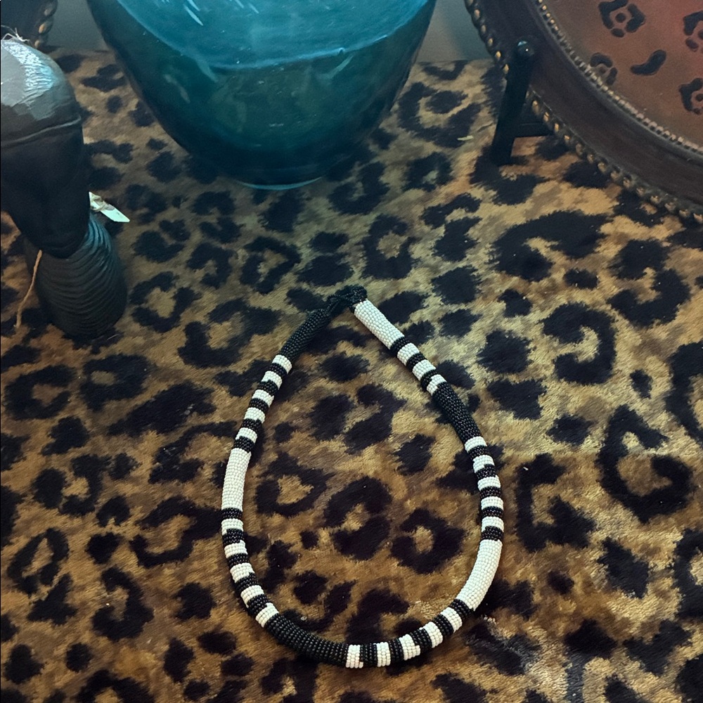 Vintage South African Black and White Beaded Necklace